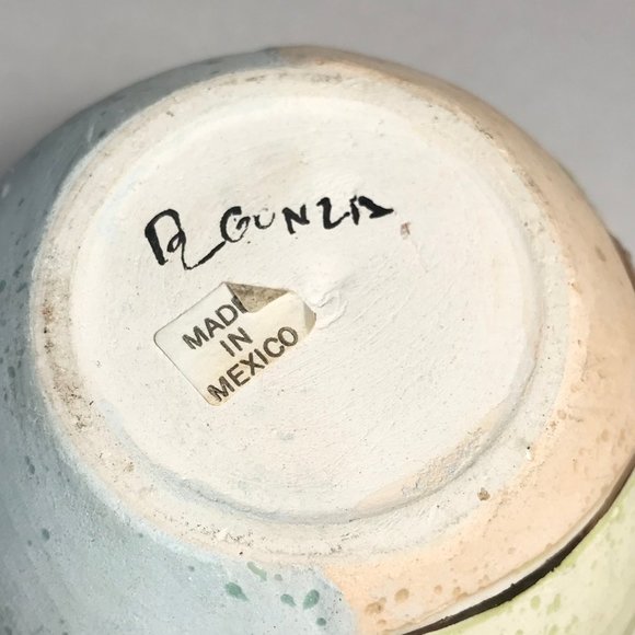 Vintage Mexican Tonala Pottery Vase Signed R. Gonza Artist Made in Mexico Pastel - Picture 10 of 14